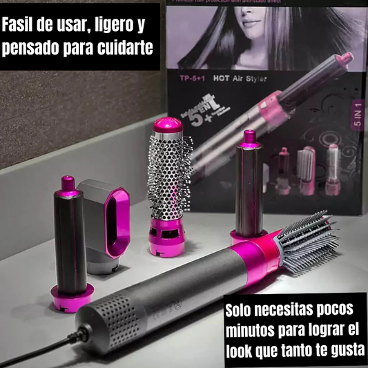 CEPILLO SECADOR MOLDEADOR 5 en 1, LuxeWhirl: seca, riza, moldea, voluminiza tu cabello