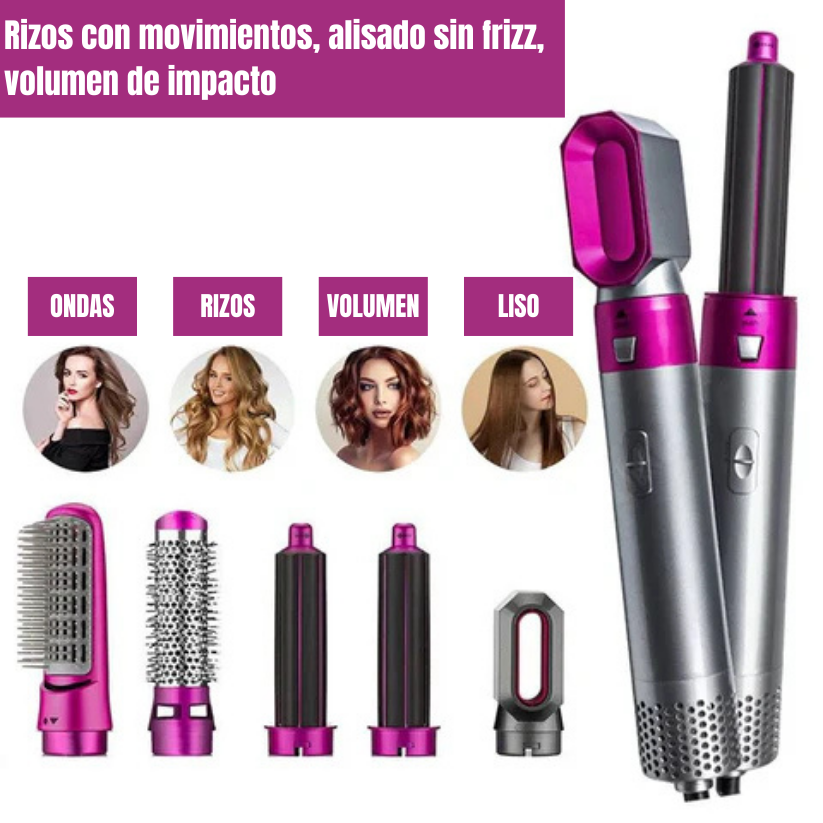 CEPILLO SECADOR MOLDEADOR 5 en 1, LuxeWhirl: seca, riza, moldea, voluminiza tu cabello