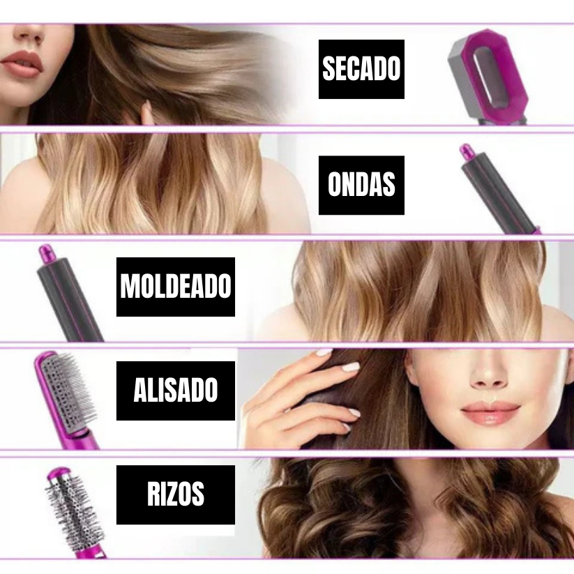 CEPILLO SECADOR MOLDEADOR 5 en 1, LuxeWhirl: seca, riza, moldea, voluminiza tu cabello